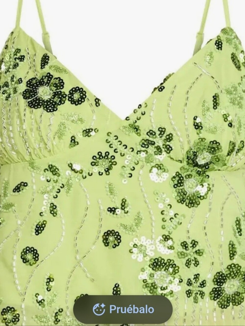 NWT No Boundaries Lime Green Sequin Beaded Floral Cami Crop Top XS (0-2)